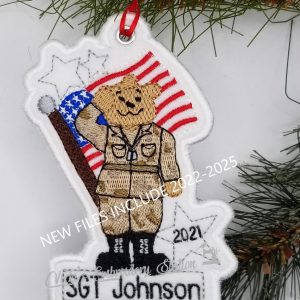 Army Bear w/ Flag Ornament VES