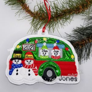 Camper Snowman Family of 4 Ornament