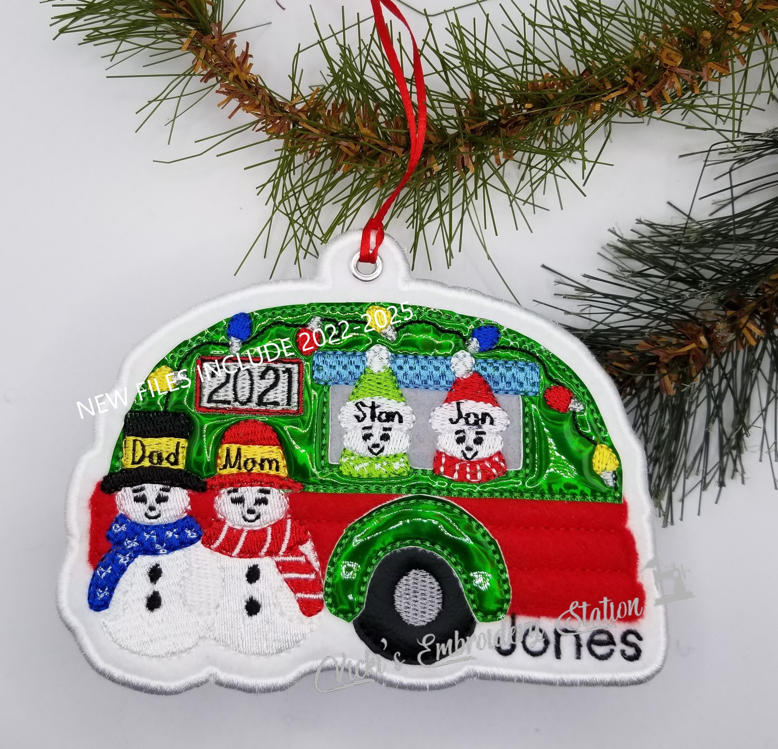 Camper Snowman Family of 4 Ornament