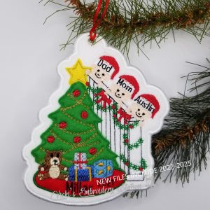Family of 3 Peeking Around Banister Ornament