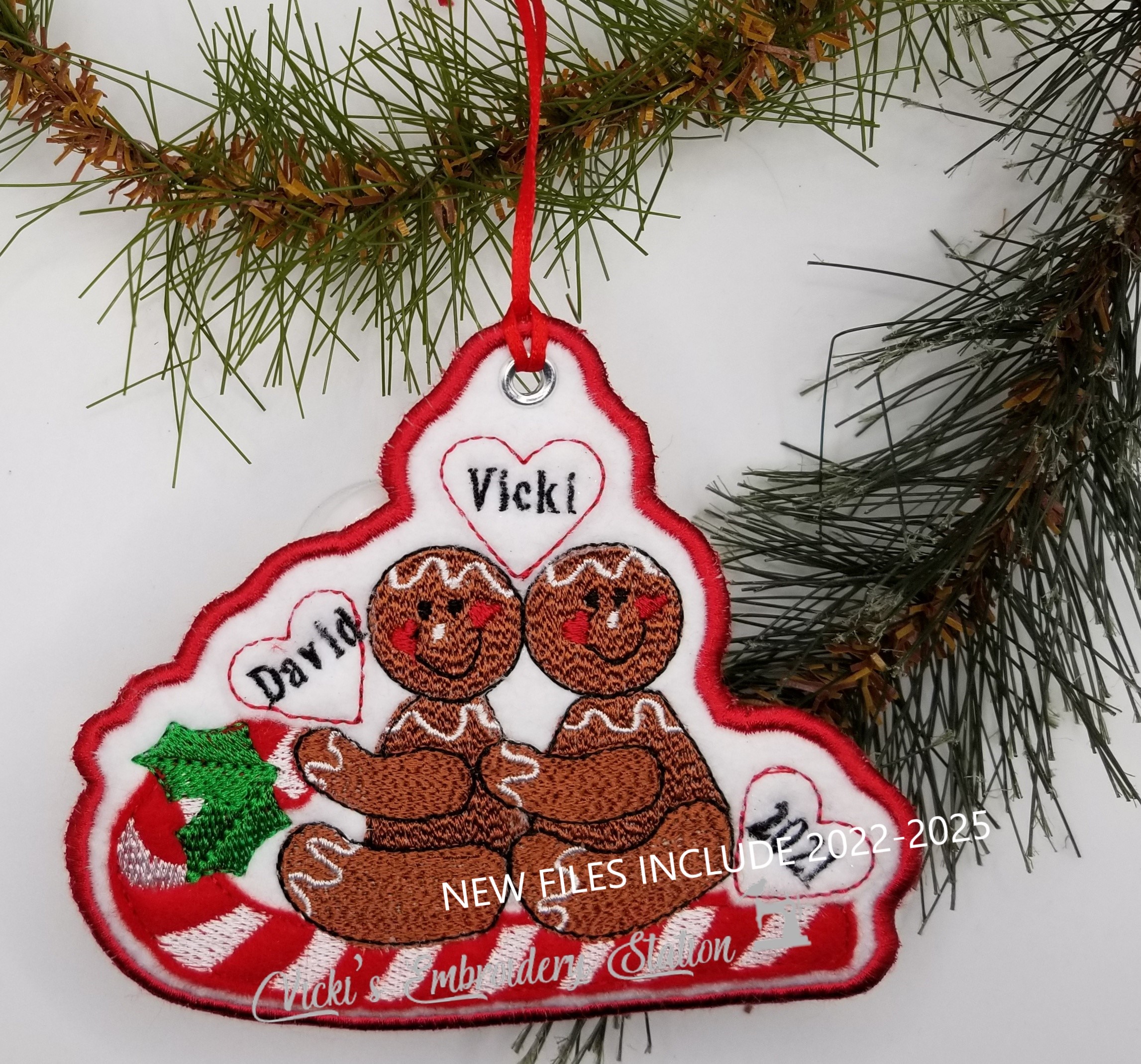 Gingerbread Couple on Candy Cane Ornament