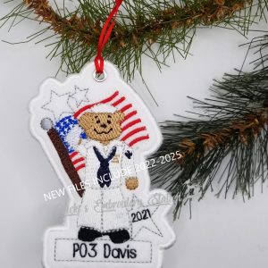 Navy Bear w/Flag Ornament VES