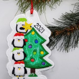 Penguins on a Tree Family of 4 Ornament