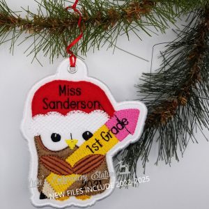 Santa Owl w/Pencil Ornament