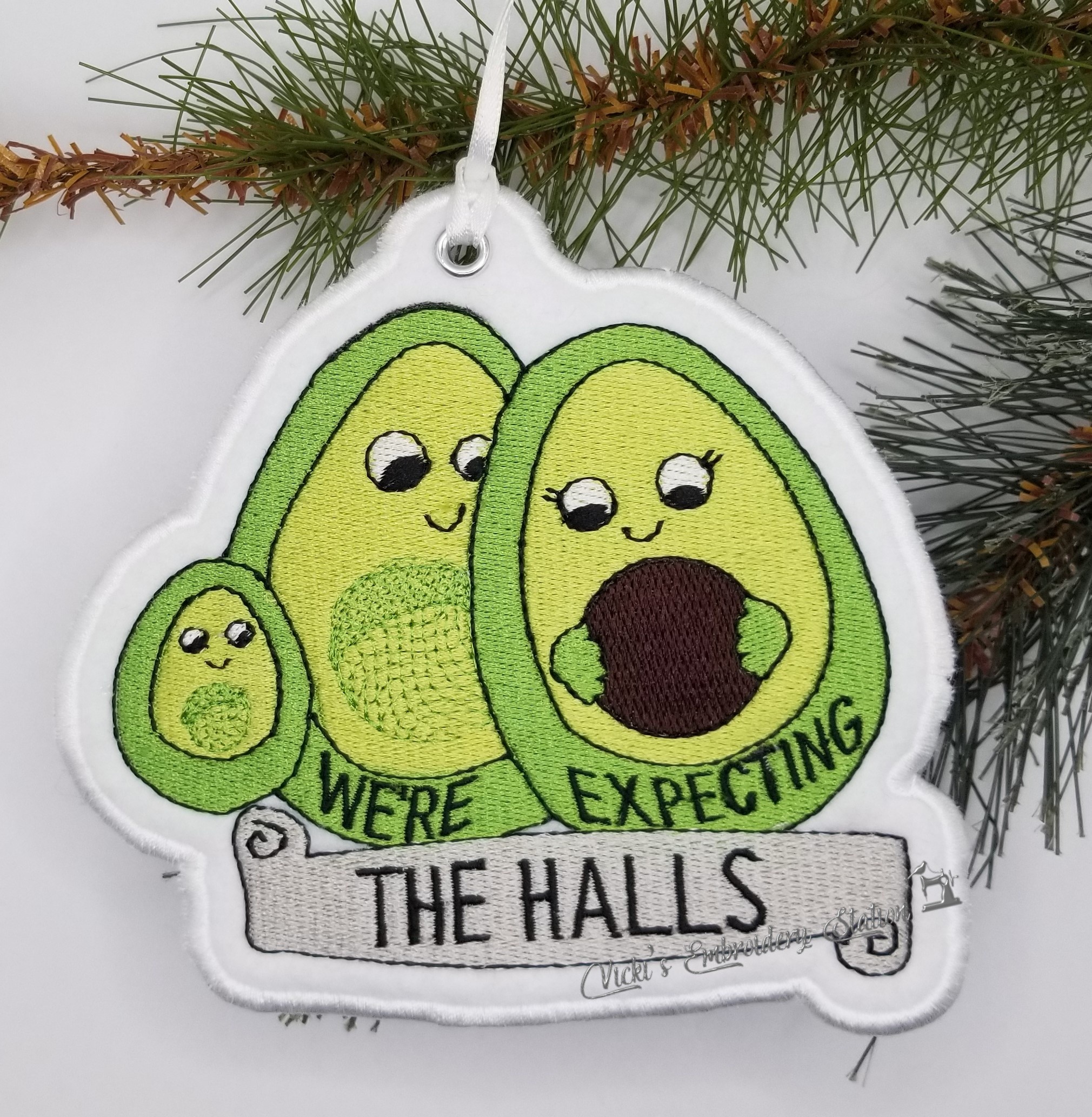 Avocado Expecting Mom Dad w 1 Child Ornament Felt VES