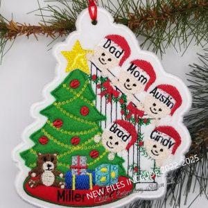 Family 5 Peeking Banister w Tree Ornament Felt VES