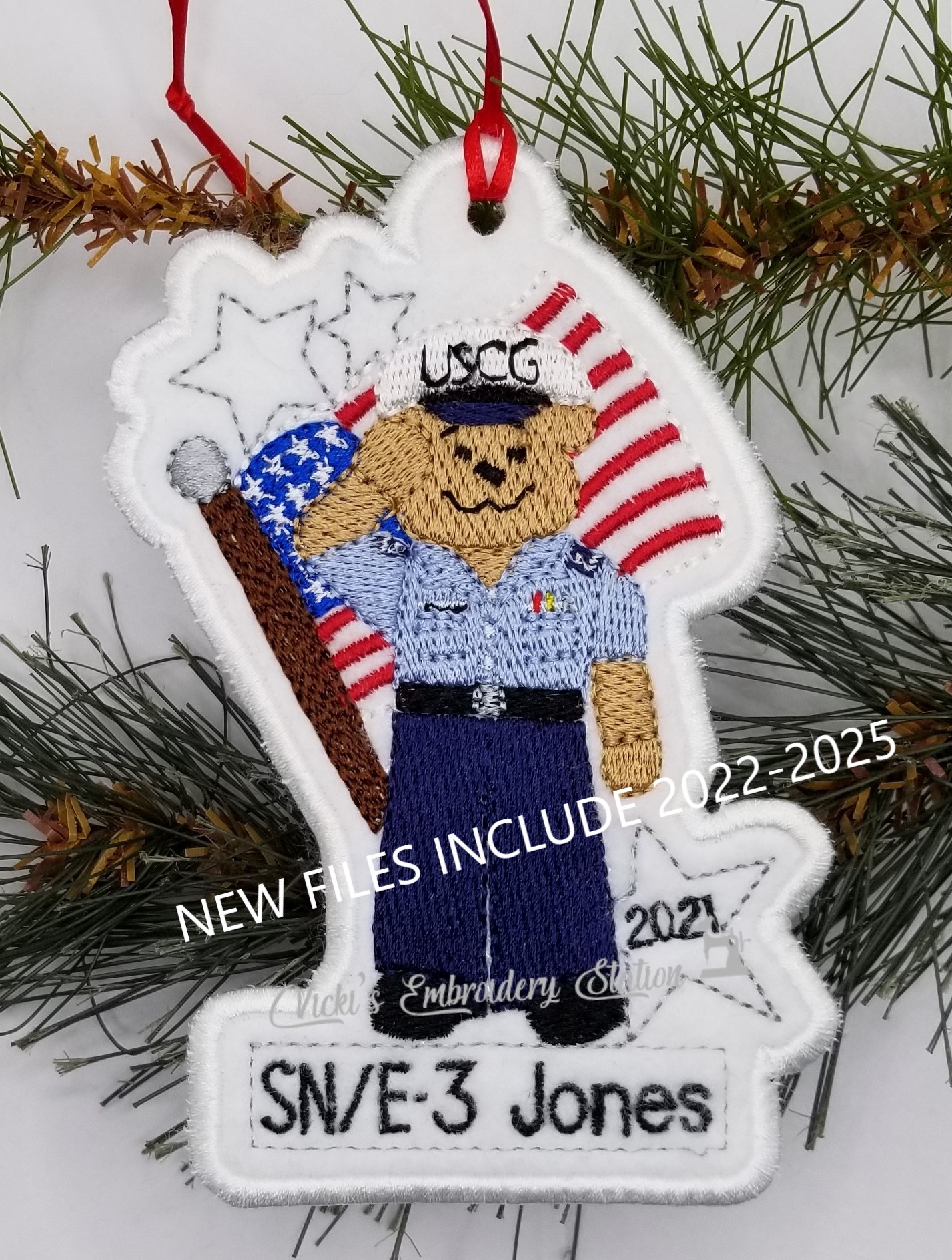 Coast Guard Bear w/Flag Ornament VES