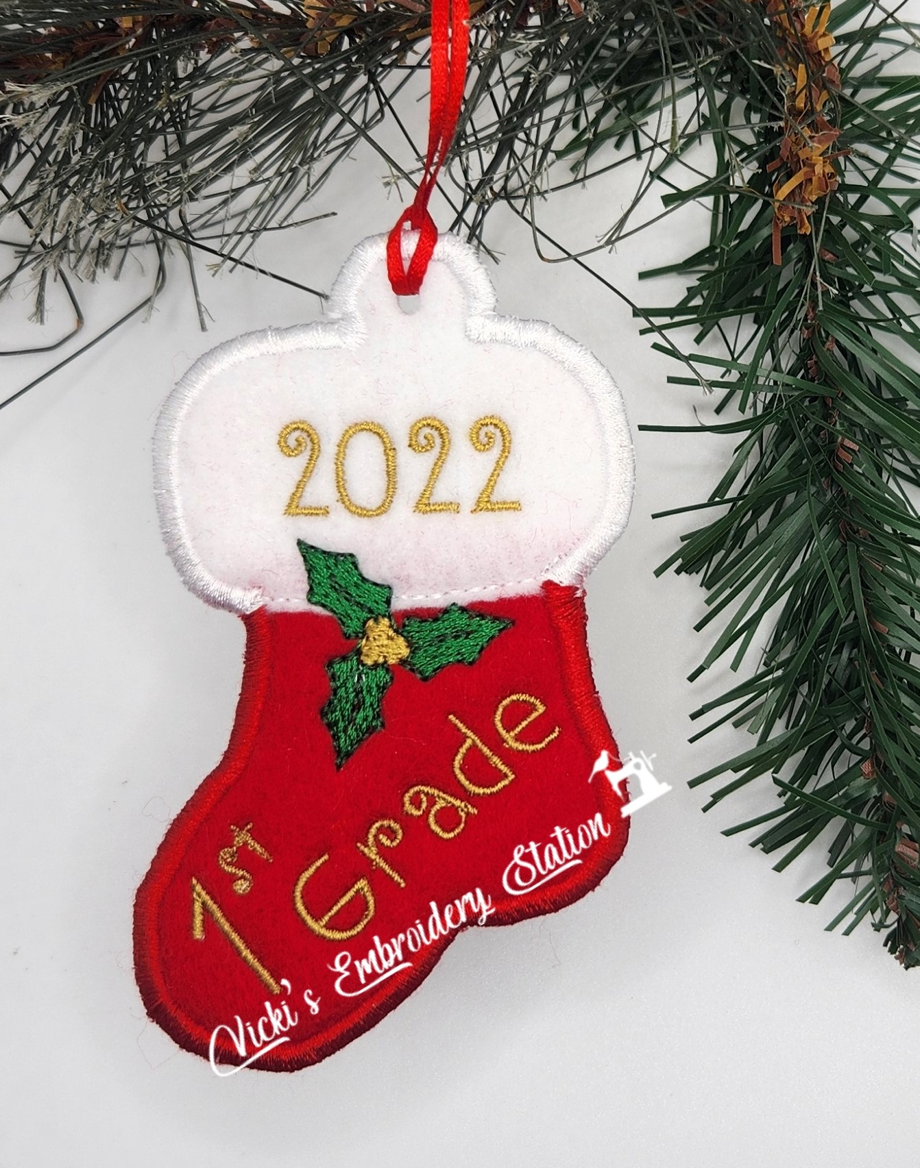 Stocking w/Holly 1st-5th Grade Ornaments