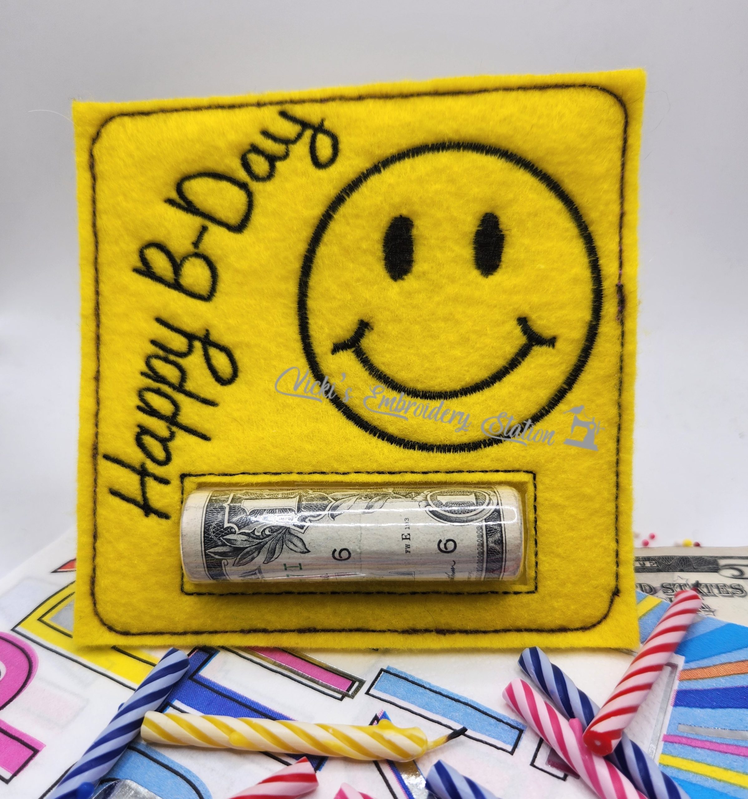 Happy B-Day Smiley Face Money Holder