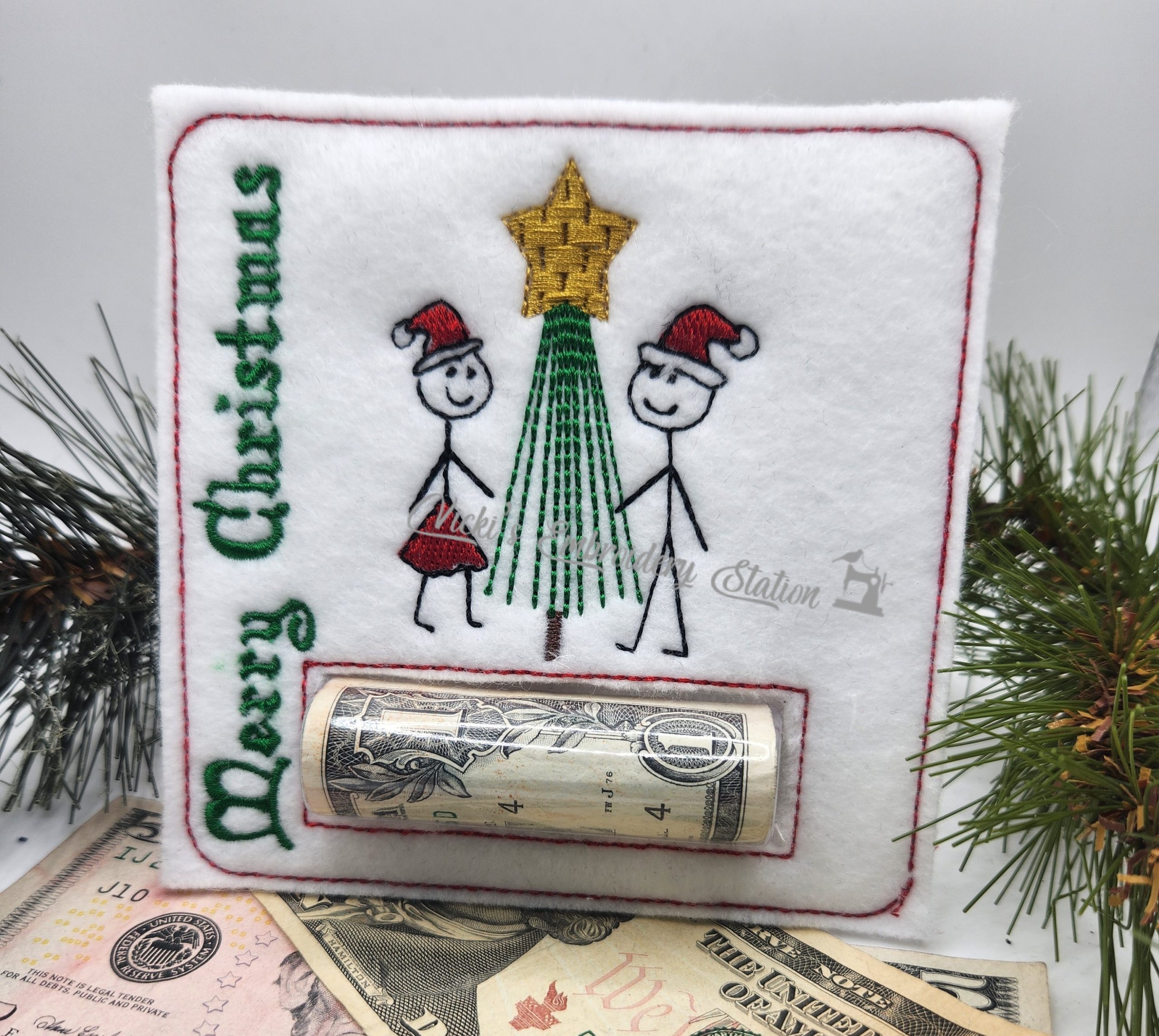 Merry Christmas Stick Figure Money Holder